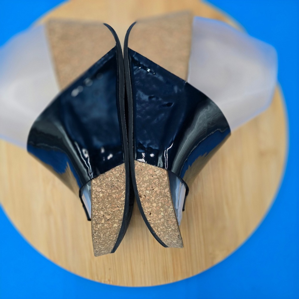 Donald Pliner Black Patent Cork Wedge‎ Sandals Women Size 7.5 Made in Italy - Picture 6 of 9